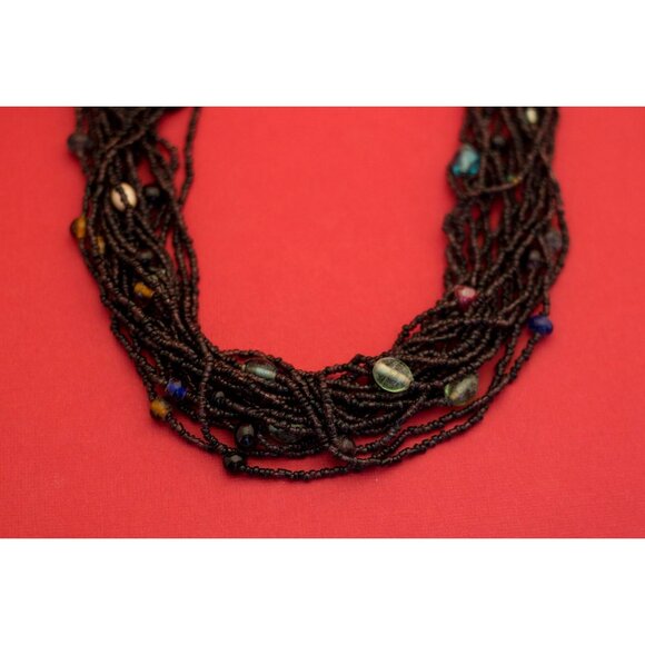Vintage Black Beaded Many Strands Long Boho 23 Inch - F6 - Picture 3 of 4